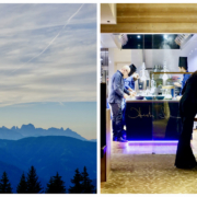view of the Dolomites & open kitchen at Hotel Terra The Magic Place Sarentino valley South Tyrol, Italy